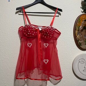 Vintage Seductive Wear by Cinema Etoile Red Heart Babydoll sexy Lingerie Top‎ XL